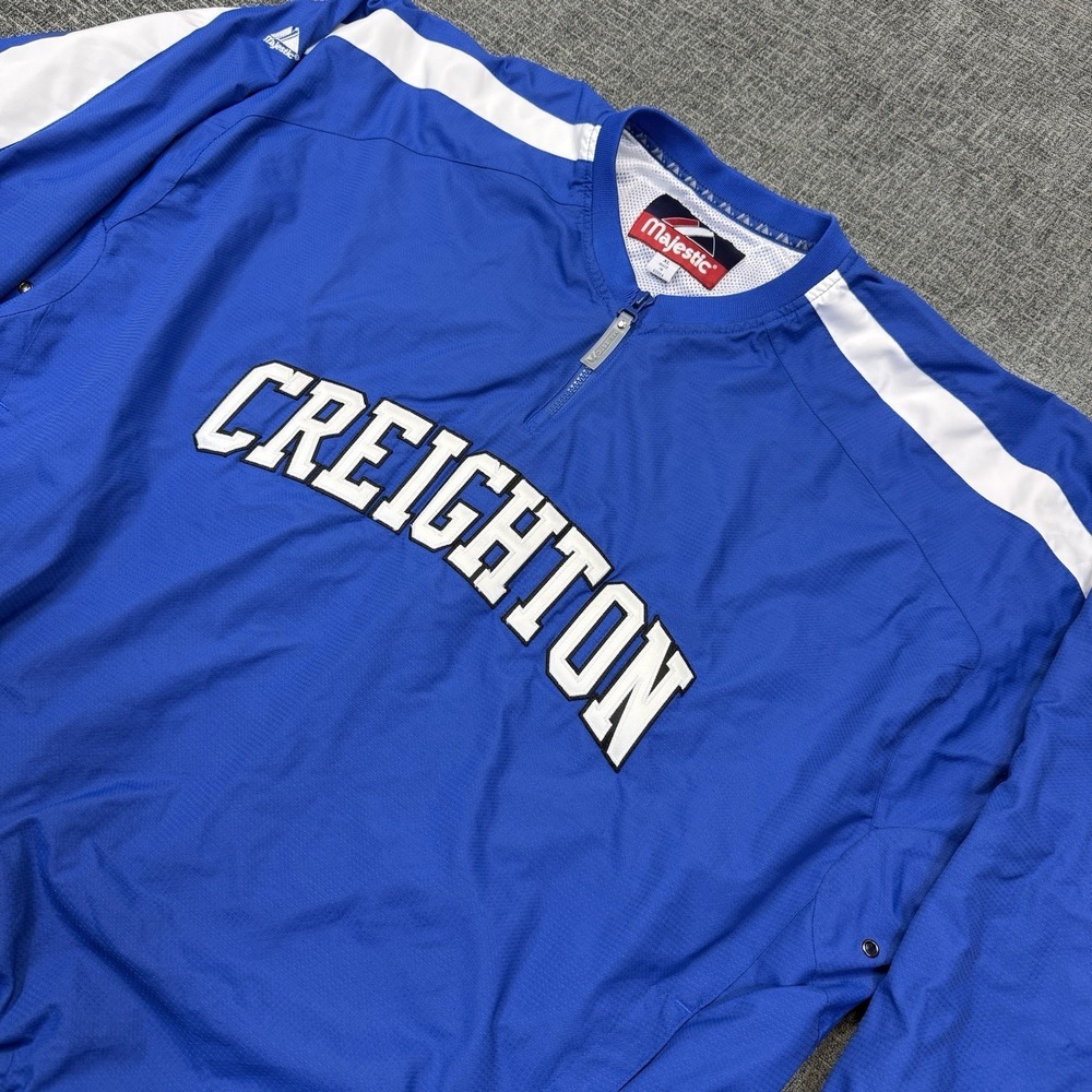 Vtg Creighton Blue Jays Jacket‎ Mens XL Blue 1/4 Zip Majestic Windbreaker